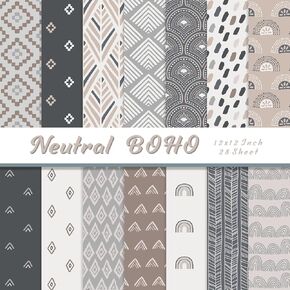 28 Boho Scrapbook Paper, 12"X12" Inch Scrapbook Paper, 90 lb/160 gsm Scrapbook Paper Double-Side Print (BOHO 2)