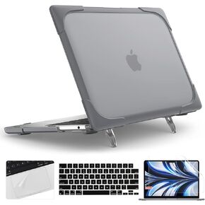 TWOLSKOO for MacBook Air 13.6 inch Case 2024 2023 2022 M3 M2 Chip A3113 A2681 with Touch ID, Heavy Duty Rugged Shockproof Hard Shell Dual Layer Protective Cover with Fold Kickstand, Pink