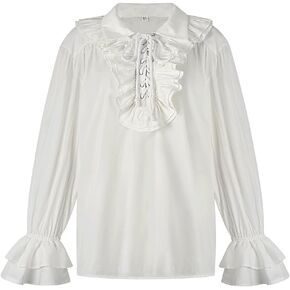 Sex icon Men Ruffled Gothic Steampunk Victorian Pirate Cosplay Long Sleeve Shirt
