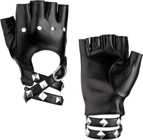 Sacina Gothic Black PU Leather Fingerless Gloves, Fingerless Leather Gloves, Biker Gloves, Goth Gloves, Punk Gloves, Cosplay Gloves, Punk Accessories for Women in Saudi Arabia