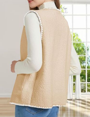 Womens Fuzzy Fleece Lightweight Vest Sleeveless Casual Button Down Sherpa Vest Jacket Waistcoat Teddy Coat Gilet in Saudi Arabia