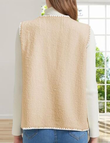 Womens Fuzzy Fleece Lightweight Vest Sleeveless Casual Button Down Sherpa Vest Jacket Waistcoat Teddy Coat Gilet in Saudi Arabia