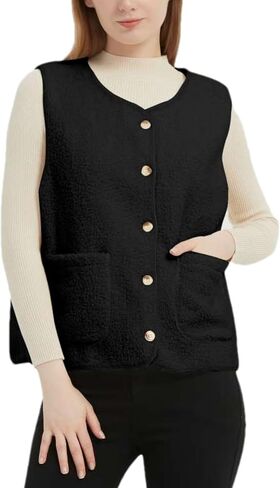 Womens Sherpa Fleece Lightweight Vest Fall Sleeveless Warm Button Down Fuzzy Jacket Outerwear Teddy Coat Gilet in Kuwait