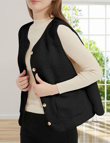 Womens Sherpa Fleece Lightweight Vest Fall Sleeveless Warm Button Down Fuzzy Jacket Outerwear Teddy Coat Gilet in Kuwait