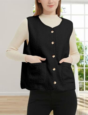 Womens Sherpa Fleece Lightweight Vest Fall Sleeveless Warm Button Down Fuzzy Jacket Outerwear Teddy Coat Gilet in Kuwait