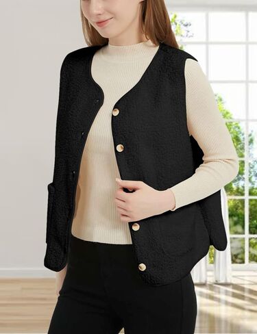 Womens Sherpa Fleece Lightweight Vest Fall Sleeveless Warm Button Down Fuzzy Jacket Outerwear Teddy Coat Gilet in Kuwait
