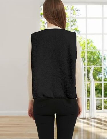 Womens Sherpa Fleece Lightweight Vest Fall Sleeveless Warm Button Down Fuzzy Jacket Outerwear Teddy Coat Gilet in Kuwait