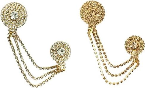 سلسلة تعليق دائرية الشكل مكونة من ثلاث طبقات مع بروش ماسي أبيض وبني/ساري أو دبوس أمان، مجموعة بروش حجاب 2 (قطعتان) in Kuwait