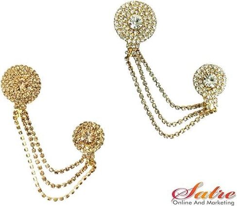 سلسلة تعليق دائرية الشكل مكونة من ثلاث طبقات مع بروش ماسي أبيض وبني/ساري أو دبوس أمان، مجموعة بروش حجاب 2 (قطعتان) in Kuwait