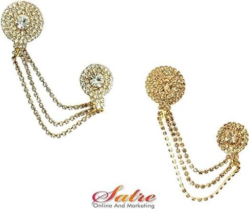 سلسلة تعليق دائرية الشكل مكونة من ثلاث طبقات مع بروش ماسي أبيض وبني/ساري أو دبوس أمان، مجموعة بروش حجاب 2 (قطعتان) in Kuwait