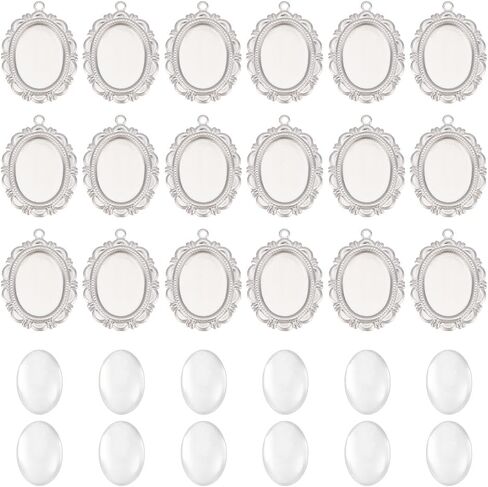 UNICRAFTALE Stainless Steel Pendant Cabochon Settings Flat Oval Plain Edge Bezel Cups with Oval Glass Cabochons rays Base for Photo Pendant Jewelry Making DIY Findings in Saudi Arabia