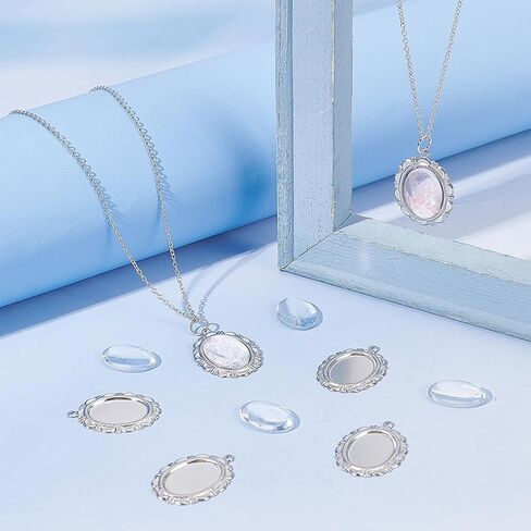 UNICRAFTALE Stainless Steel Pendant Cabochon Settings Flat Oval Plain Edge Bezel Cups with Oval Glass Cabochons rays Base for Photo Pendant Jewelry Making DIY Findings in Saudi Arabia