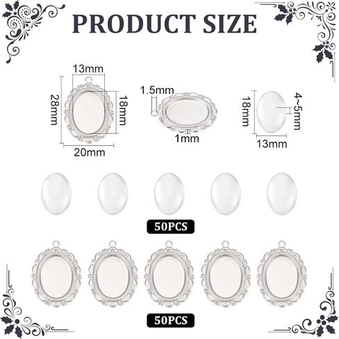 UNICRAFTALE Stainless Steel Pendant Cabochon Settings Flat Oval Plain Edge Bezel Cups with Oval Glass Cabochons rays Base for Photo Pendant Jewelry Making DIY Findings in Saudi Arabia