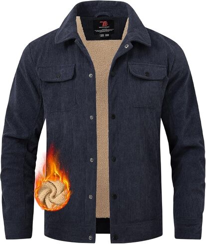 TBMPOY Men's Corduroy Jacket Sherpa Fleece Lined Jackets Warm Winter Trucker Work Casual Hiking Coat with 5 Pockets in Kuwait