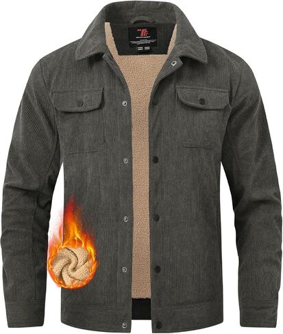 TBMPOY Men's Corduroy Jacket Sherpa Fleece Lined Jackets Warm Winter Trucker Work Casual Hiking Coat with 5 Pockets in Kuwait