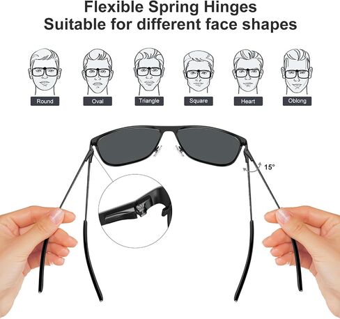 CARFIA Spring Hinge Metal Polarized Sunglasses for Men UV400 Protection Lightweight Rectangular Sun Glasses in Kuwait