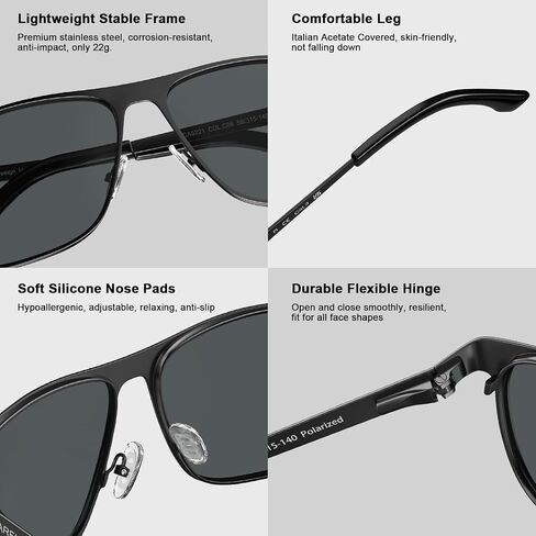 CARFIA Spring Hinge Metal Polarized Sunglasses for Men UV400 Protection Lightweight Rectangular Sun Glasses in Kuwait