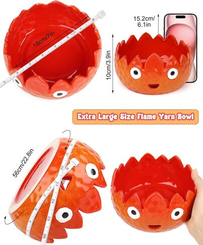 Coopay Flame Yarn Bowl for Knitting, Cute Yarn Storage Bowl with 8PCS Circular Knitting Needles Set 80cm (2.0-8.0mm) & Accessories, Large Ceramic Yarn Bowl 7in Crochet Knitting Bowl for Beginners in Saudi Arabia