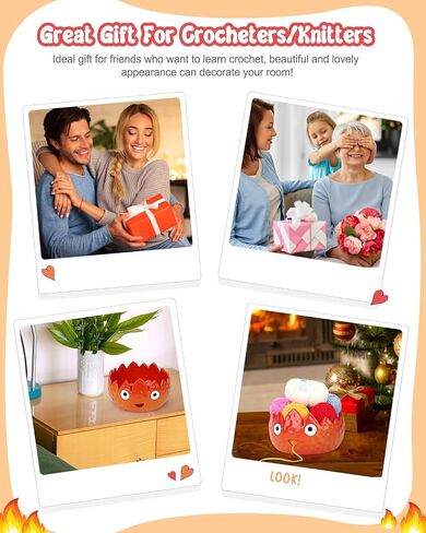Coopay Flame Yarn Bowl for Knitting, Cute Yarn Storage Bowl with 8PCS Circular Knitting Needles Set 80cm (2.0-8.0mm) & Accessories, Large Ceramic Yarn Bowl 7in Crochet Knitting Bowl for Beginners in Saudi Arabia