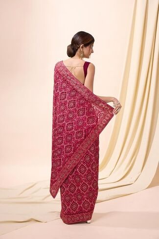 TRENDMALLS Women's Vichitra Silk Embroidery Siroski work Saree with Unstitch Blouse Piece (K1088-Pink) in Kuwait