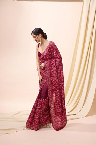 TRENDMALLS Women's Vichitra Silk Embroidery Siroski work Saree with Unstitch Blouse Piece (K1088-Pink) in Kuwait