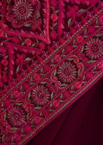 TRENDMALLS Women's Vichitra Silk Embroidery Siroski work Saree with Unstitch Blouse Piece (K1088-Pink) in Kuwait