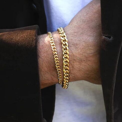 YANCHUN Mens Bracelet Silver Bracelet for Men Chain Bracelet 14K Gold Plated Cuban Link Bracelet Set for Men Stackable Bracelets Gifts for Him in Kuwait