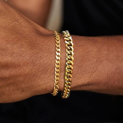 YANCHUN Mens Bracelet Silver Bracelet for Men Chain Bracelet 14K Gold Plated Cuban Link Bracelet Set for Men Stackable Bracelets Gifts for Him in Kuwait