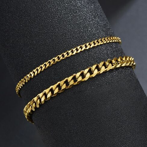 YANCHUN Mens Bracelet Silver Bracelet for Men Chain Bracelet 14K Gold Plated Cuban Link Bracelet Set for Men Stackable Bracelets Gifts for Him in Kuwait