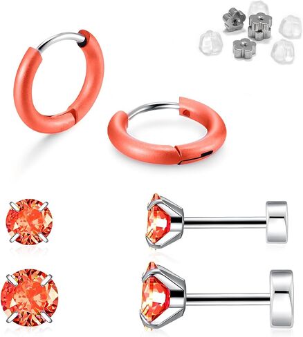 Surgical Steel Stud Hoop Earrings for Women Men, Hypoallergenic 20G Screw Back Earrings Small Huggie Hoop Earrings Flat Back Stud Earrings CZ Stud Earrings Set for Multiple Piercing Dainty Cartilage Earrings in Kuwait