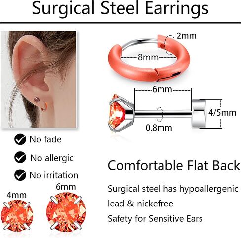 Surgical Steel Stud Hoop Earrings for Women Men, Hypoallergenic 20G Screw Back Earrings Small Huggie Hoop Earrings Flat Back Stud Earrings CZ Stud Earrings Set for Multiple Piercing Dainty Cartilage Earrings in Kuwait