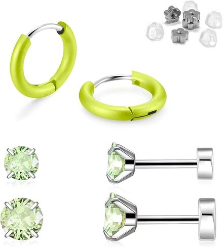 Surgical Steel Stud Hoop Earrings for Women Men, Hypoallergenic 20G Screw Back Earrings Small Huggie Hoop Earrings Flat Back Stud Earrings CZ Stud Earrings Set for Multiple Piercing Dainty Cartilage Earrings in Kuwait