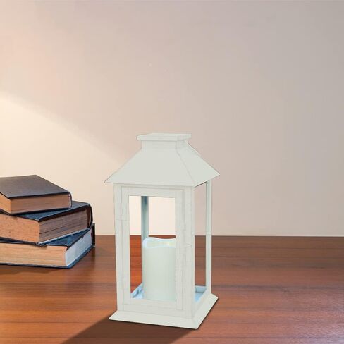 Metal Candle Lantern Decorative Outdoor Lantern Candle Holder with Tempered Glass for Thanksgiving Christmas Living Room Garden Patio Parties Indoors Outdoors with LED (White) in Saudi Arabia