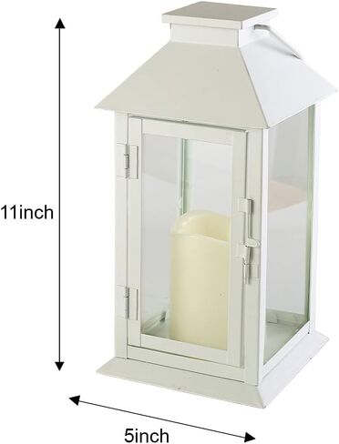Metal Candle Lantern Decorative Outdoor Lantern Candle Holder with Tempered Glass for Thanksgiving Christmas Living Room Garden Patio Parties Indoors Outdoors with LED (White) in Saudi Arabia