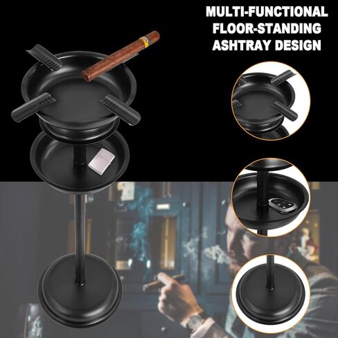 Cigar Ashtray Floor Standing for Patio, Detachable Accessory Tray, Stable Polished Stainless Steel Ashtray for Indoor/Outdoor Use, Standing Ashtray for Cigar Enthusiast in Saudi Arabia