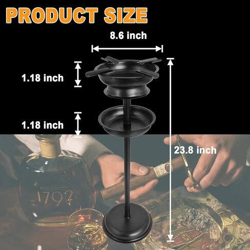 Cigar Ashtray Floor Standing for Patio, Detachable Accessory Tray, Stable Polished Stainless Steel Ashtray for Indoor/Outdoor Use, Standing Ashtray for Cigar Enthusiast in Saudi Arabia