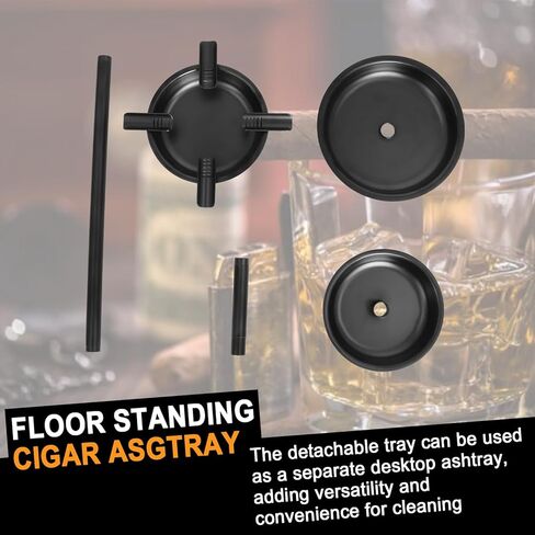 Cigar Ashtray Floor Standing for Patio, Detachable Accessory Tray, Stable Polished Stainless Steel Ashtray for Indoor/Outdoor Use, Standing Ashtray for Cigar Enthusiast in Saudi Arabia