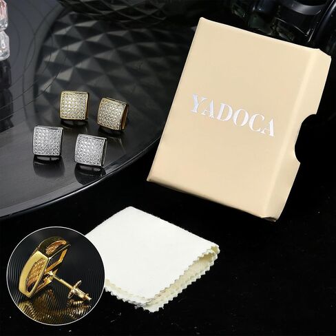 925 Sterling Silver Earrings for Men Women - Hypoallergenic Cubic Zirconia Stud Earrings 18K Gold Plated Mens Earrings 12MM Large Square Diamond Stud Earrings for Sensitive Ears in Saudi Arabia