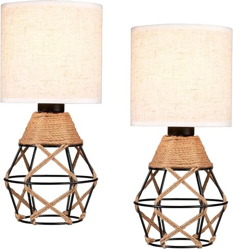 Hamilyeah Woven Table Lamps Set of 2, Farmhouse Lamps for Nightstand with On/Off Switch, Bedside Lamps with Fabric Shade, Modern Simple Lamps for Bedroom, Living Room,Home Office in Saudi Arabia