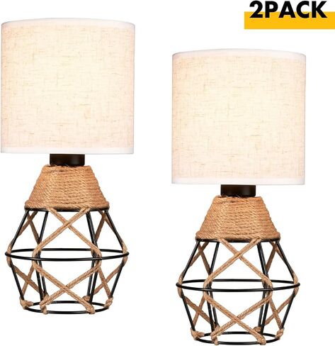 Hamilyeah Woven Table Lamps Set of 2, Farmhouse Lamps for Nightstand with On/Off Switch, Bedside Lamps with Fabric Shade, Modern Simple Lamps for Bedroom, Living Room,Home Office in Saudi Arabia