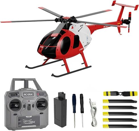 C189 Remote Control Helicopter, 2.4G 6CH UAV 1:28 Brushless Motor RC Helicopter Single Blade Flybarless Remote Helicopter RTF with Optical Flow Localization 2 Battery - Red in Saudi Arabia