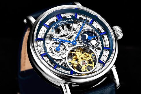 ساعة Stuhrling Original للرجال أوتوماتيكية بهيكل فضي، إطار فضي، حزام جلد أصلي منقوش بنقشة التمساح in Saudi Arabia