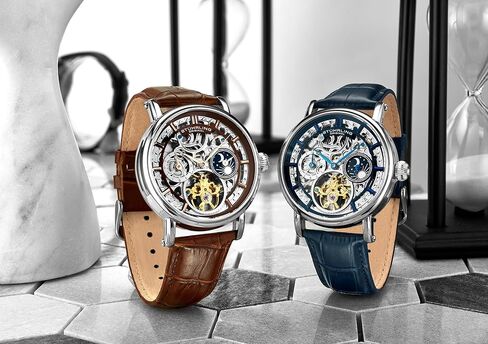 ساعة Stuhrling Original للرجال أوتوماتيكية بهيكل فضي، إطار فضي، حزام جلد أصلي منقوش بنقشة التمساح in Saudi Arabia