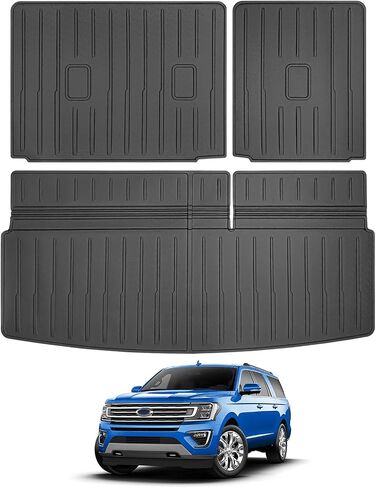 حصيرة مسند الظهر متوافقة مع 2018-2024 Ford Expedition Max/Lincoln Navigator L Cargo Liner Trunk Mat for Expedition Max Accessories غطاء المقعد الخلفي (حصيرة صندوق السيارة + حصيرة مسند الظهر) in Kuwait