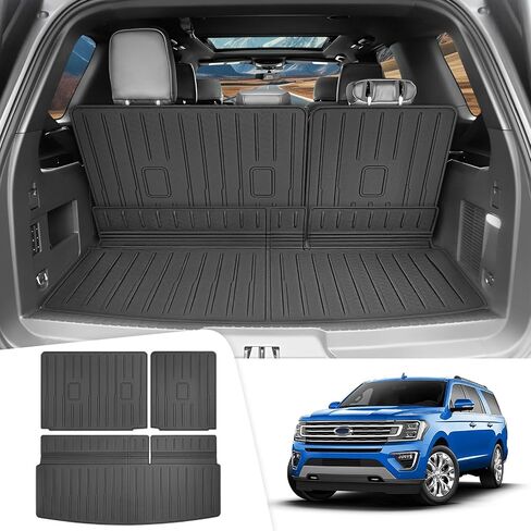 حصيرة مسند الظهر متوافقة مع 2018-2024 Ford Expedition Max/Lincoln Navigator L Cargo Liner Trunk Mat for Expedition Max Accessories غطاء المقعد الخلفي (حصيرة صندوق السيارة + حصيرة مسند الظهر) in Kuwait