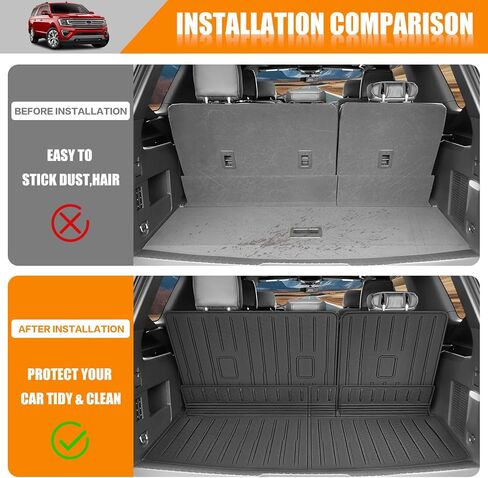 حصيرة مسند الظهر متوافقة مع 2018-2024 Ford Expedition Max/Lincoln Navigator L Cargo Liner Trunk Mat for Expedition Max Accessories غطاء المقعد الخلفي (حصيرة صندوق السيارة + حصيرة مسند الظهر) in Kuwait