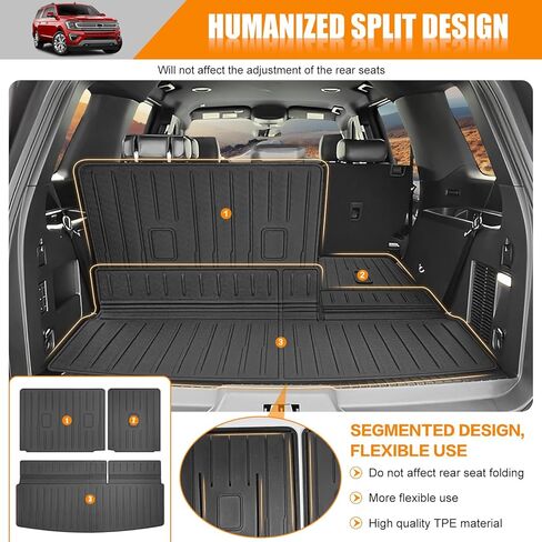 حصيرة مسند الظهر متوافقة مع 2018-2024 Ford Expedition Max/Lincoln Navigator L Cargo Liner Trunk Mat for Expedition Max Accessories غطاء المقعد الخلفي (حصيرة صندوق السيارة + حصيرة مسند الظهر) in Kuwait