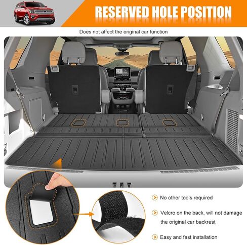 حصيرة مسند الظهر متوافقة مع 2018-2024 Ford Expedition Max/Lincoln Navigator L Cargo Liner Trunk Mat for Expedition Max Accessories غطاء المقعد الخلفي (حصيرة صندوق السيارة + حصيرة مسند الظهر) in Kuwait