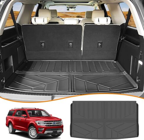 حصيرة مسند الظهر متوافقة مع 2018-2024 Ford Expedition Max/Lincoln Navigator L Cargo Liner Trunk Mat for Expedition Max Accessories غطاء المقعد الخلفي (حصيرة صندوق السيارة + حصيرة مسند الظهر) in Kuwait