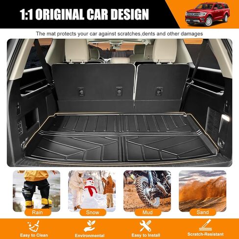 حصيرة مسند الظهر متوافقة مع 2018-2024 Ford Expedition Max/Lincoln Navigator L Cargo Liner Trunk Mat for Expedition Max Accessories غطاء المقعد الخلفي (حصيرة صندوق السيارة + حصيرة مسند الظهر) in Kuwait